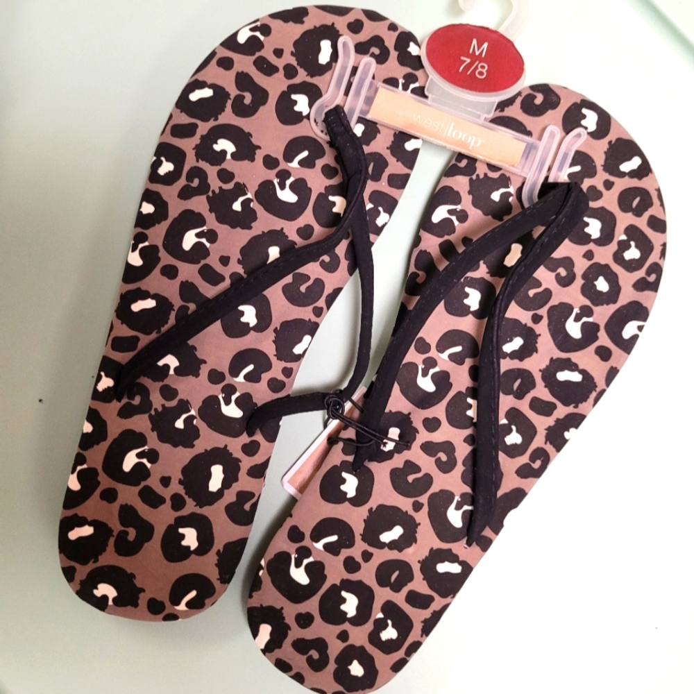 Leopard Print Flip Flops